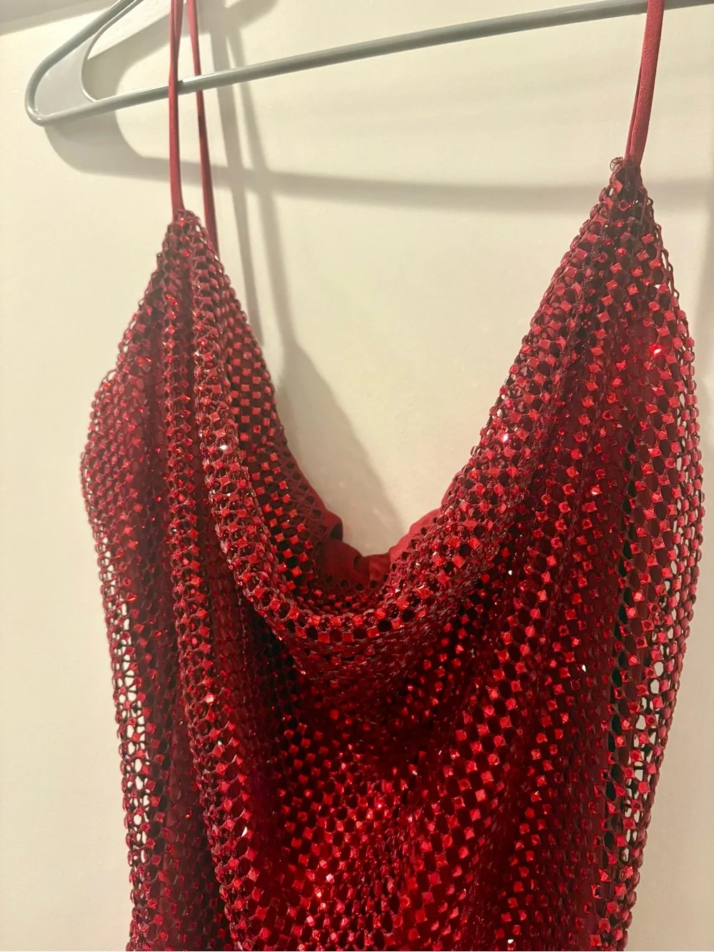 Red Sequin Cowl Neck Slip Dress - Homecoming, cocktail hour, special event